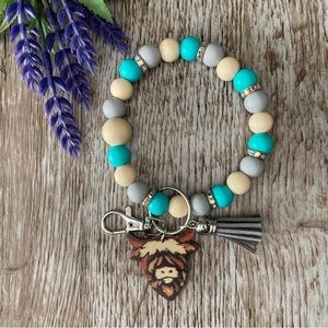 Wristlet Bull Keychain Silicone Beaded Handmade Bracelet Gift Custom Key